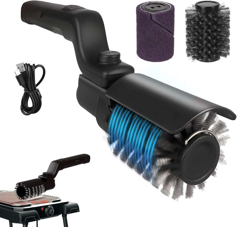 Upgraded Electric Grill Brush, Cordless Rechargeable Grill Cleaning Brush with Adjustable Angle, Stainless Steel Brush Head, 3-Speed Power, 90-Min Runtime, Waterproof Cleaner for BBQ Grates (Black)